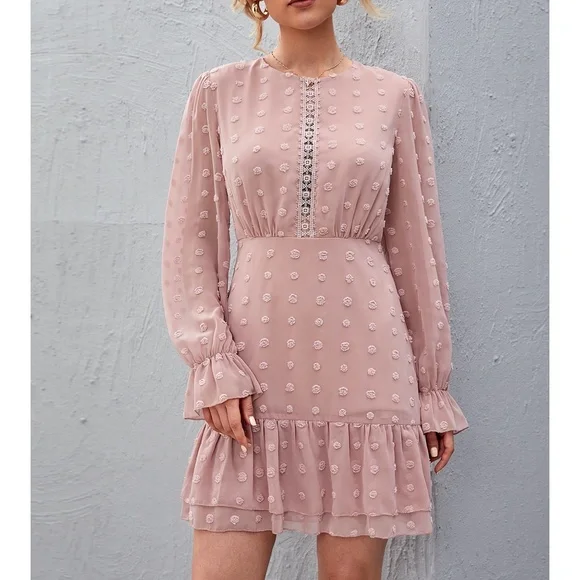 MBM Unlimited Dresses | Dusty Pink Lace Insert Swiss Dot Layered Dress | Color: Pink | Size: 4 | Sebastian1027'S Closet